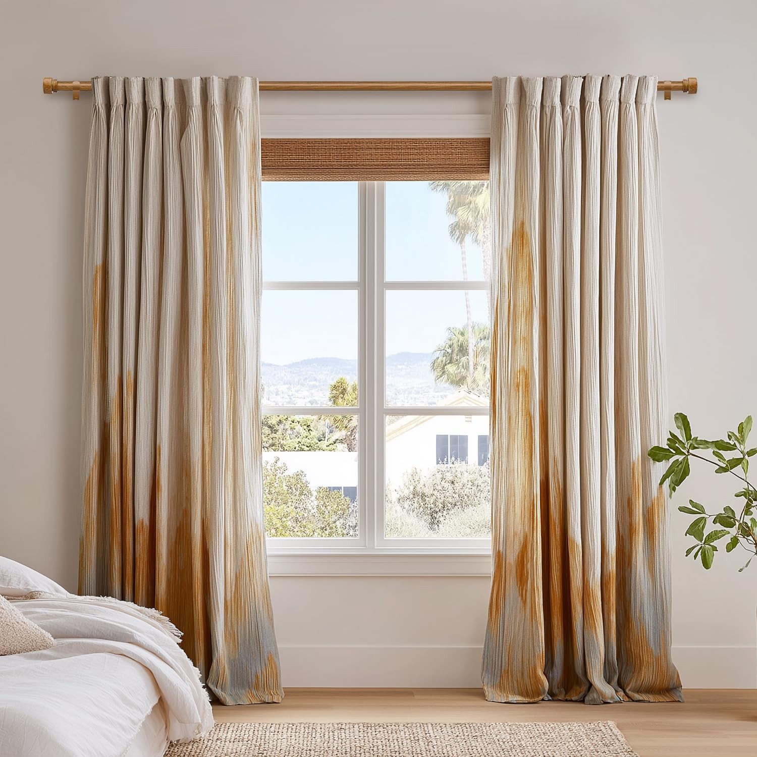 Wood Curtain Rods for Windows 66 to 120 Inches 1″ Diameter Boho Decorative He…