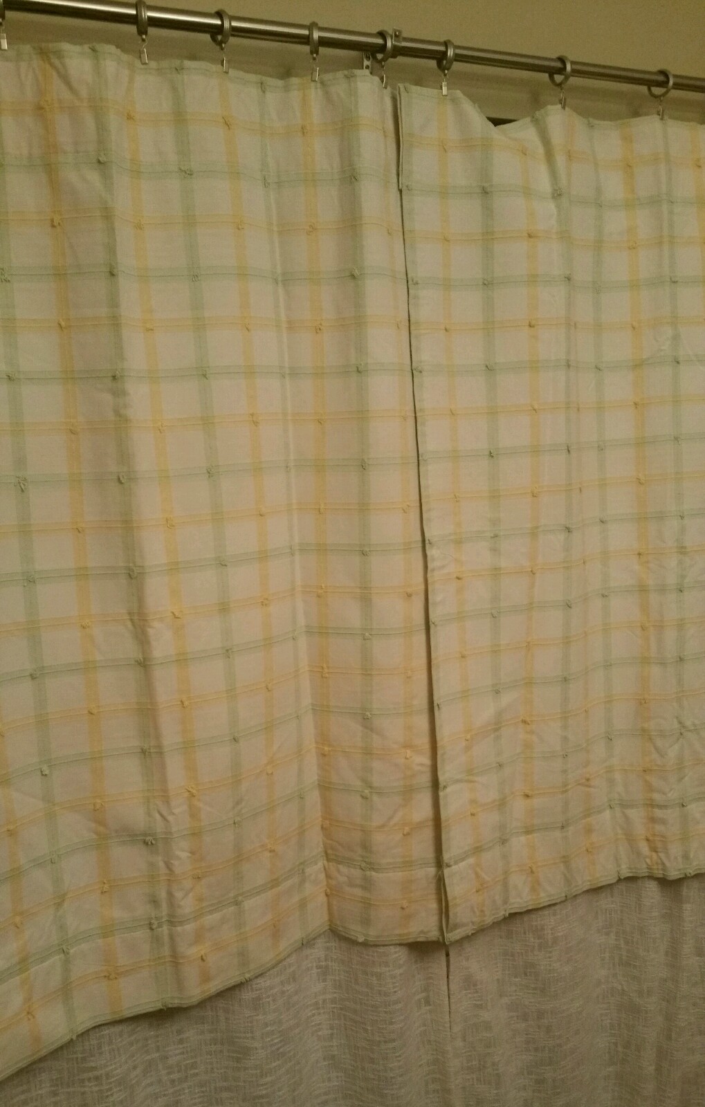 1 PR BABY CHILD ROOM GREEN & YELLOW PLAID HANDMADE CURTAINS 53″-65 L & 90″W MINT