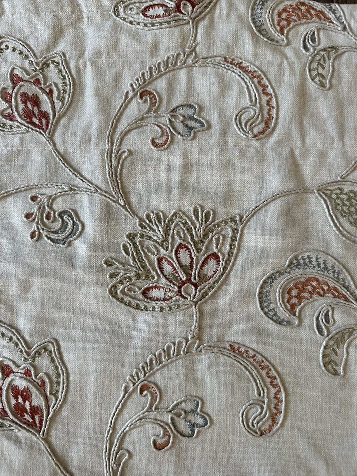 2 Valances Scalloped Peach Cream white embroidered floral cotton lined 50″X15″